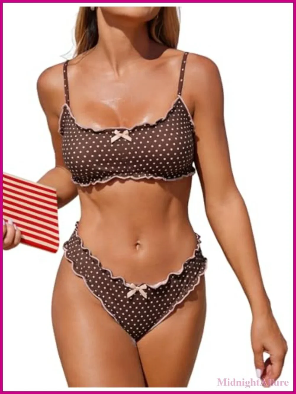 Women's Ruffled Bandeau Bikini Set High Cut Cheeky Bottom UPF 20 Polyester